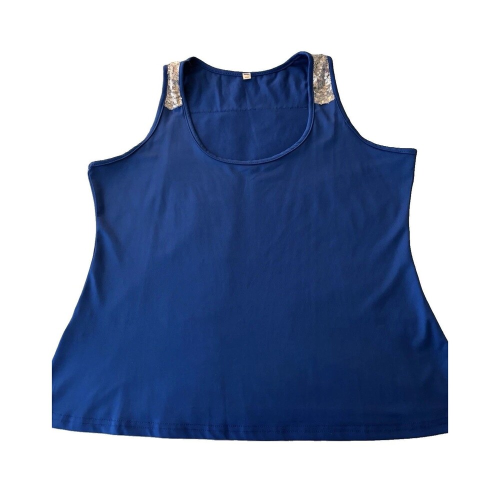 Royal Blue Sequin Tank Top Silver Sparkle Glam Sleeveless Top Size XL